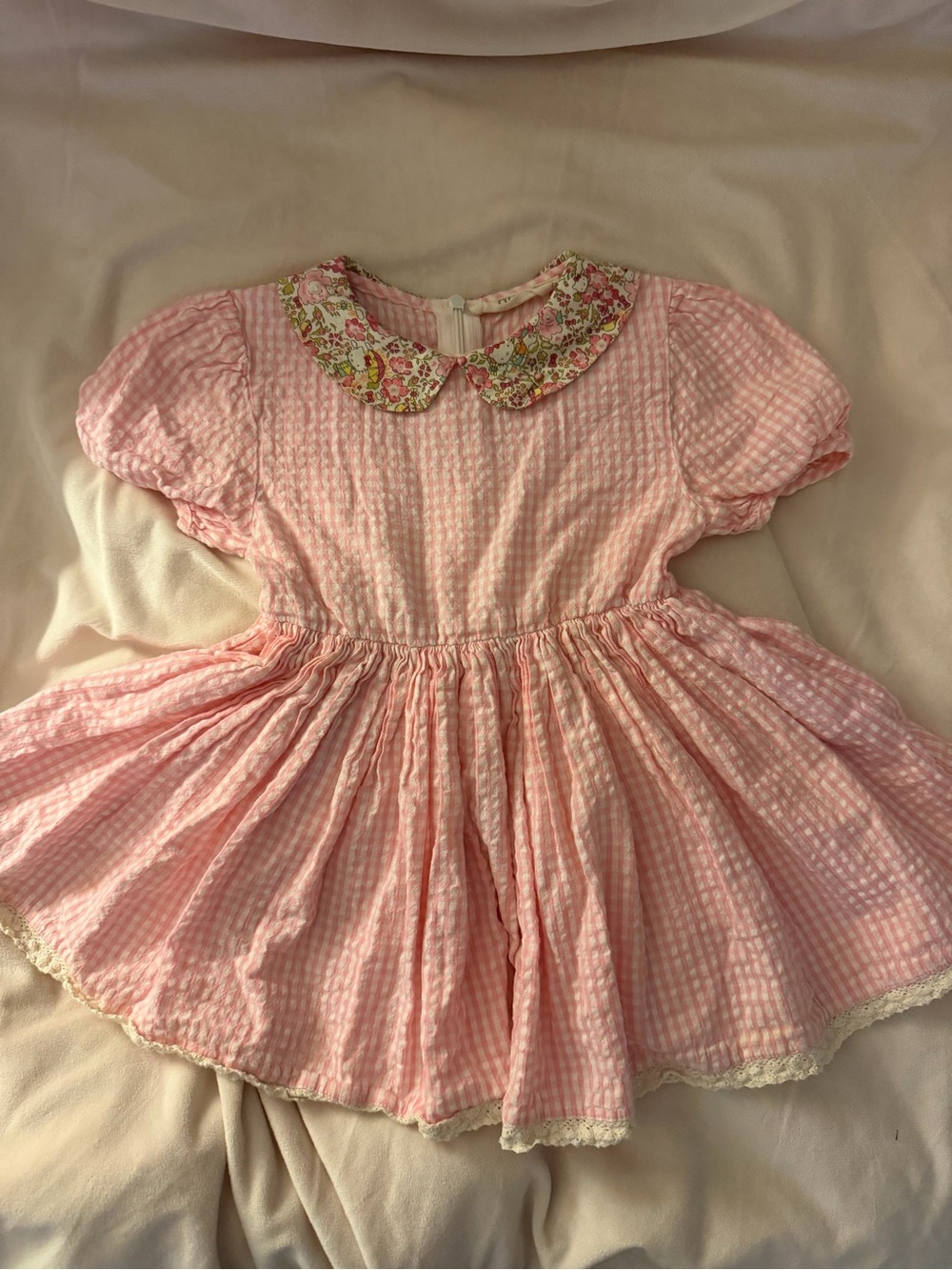 Pink Gingham Numi Dress with Floral Hello Kitty Peter Pan Collar